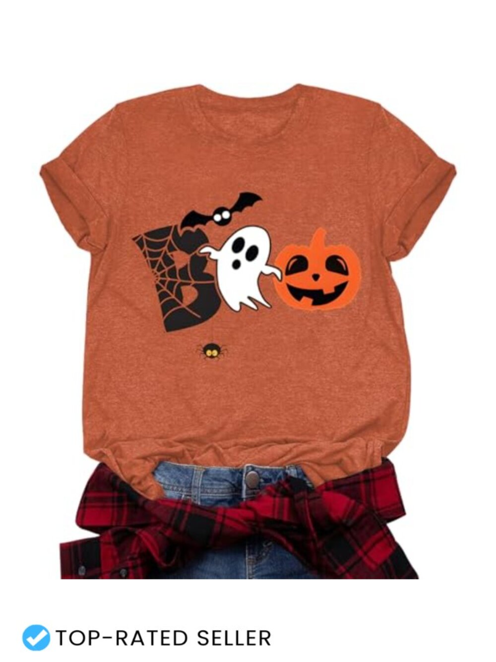 Funny Halloween Ghost Pumpkin Tee Women Fall Boo Shirt Short Sleeve Cotton Blend
